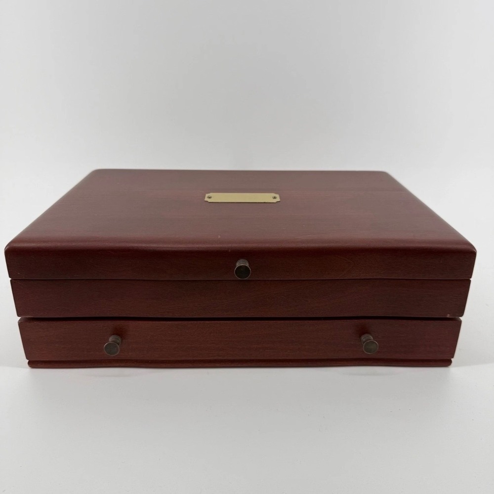 Eureka Jewelry Box Women OS 24-Slot Drawer Wood Mahogany Teal 1997 USA Made